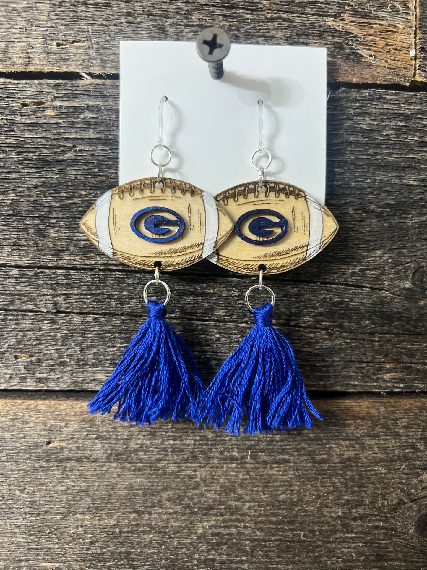 Guthrie Football Earrings, engraved wood football earrings