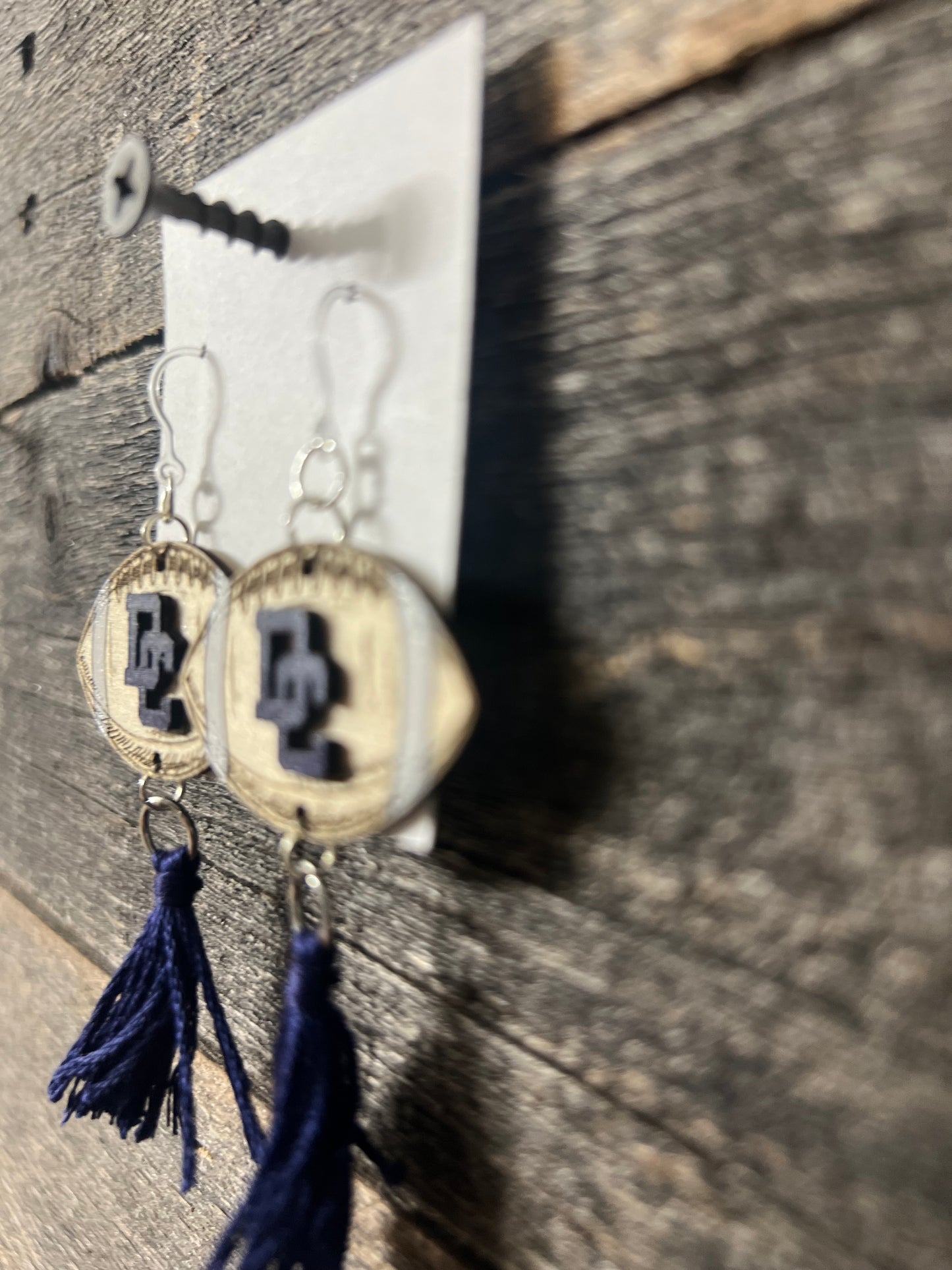 Deer Creek Earrings, engraved wood football earrings