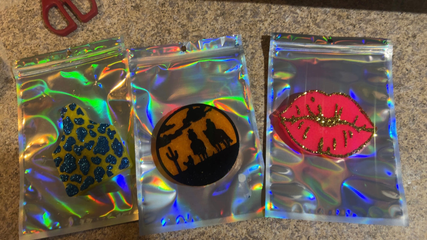 Car Freshie, Car Air Freshener, Auto Freshies, lips, ear tag, mason jar, cowboy sunset