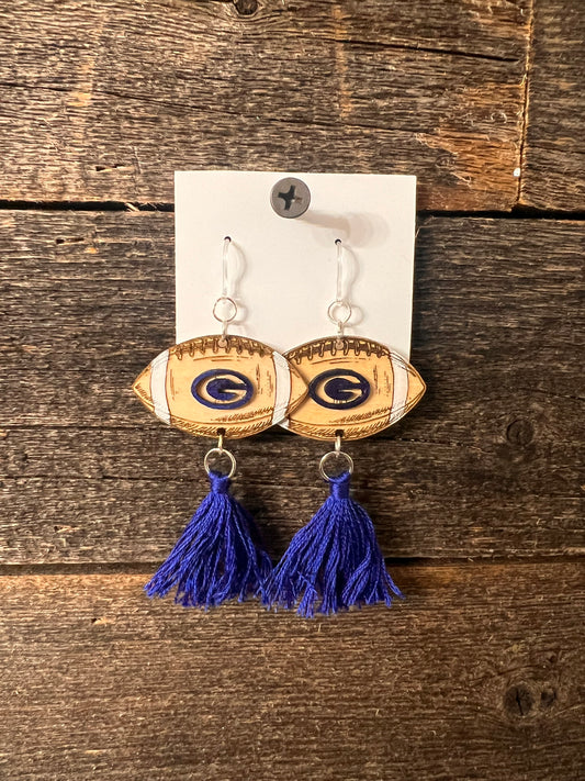 Guthrie Football Earrings, engraved wood football earrings