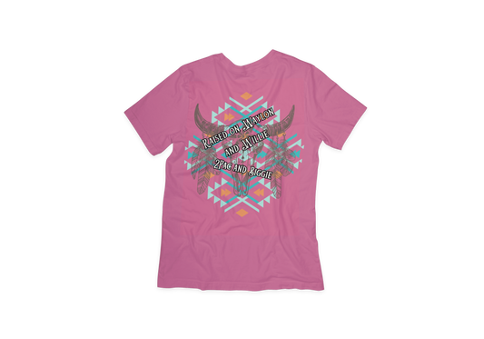 Raised on Waylon & Willie , 2Pac & Biggie Tshirt with aztec, western design