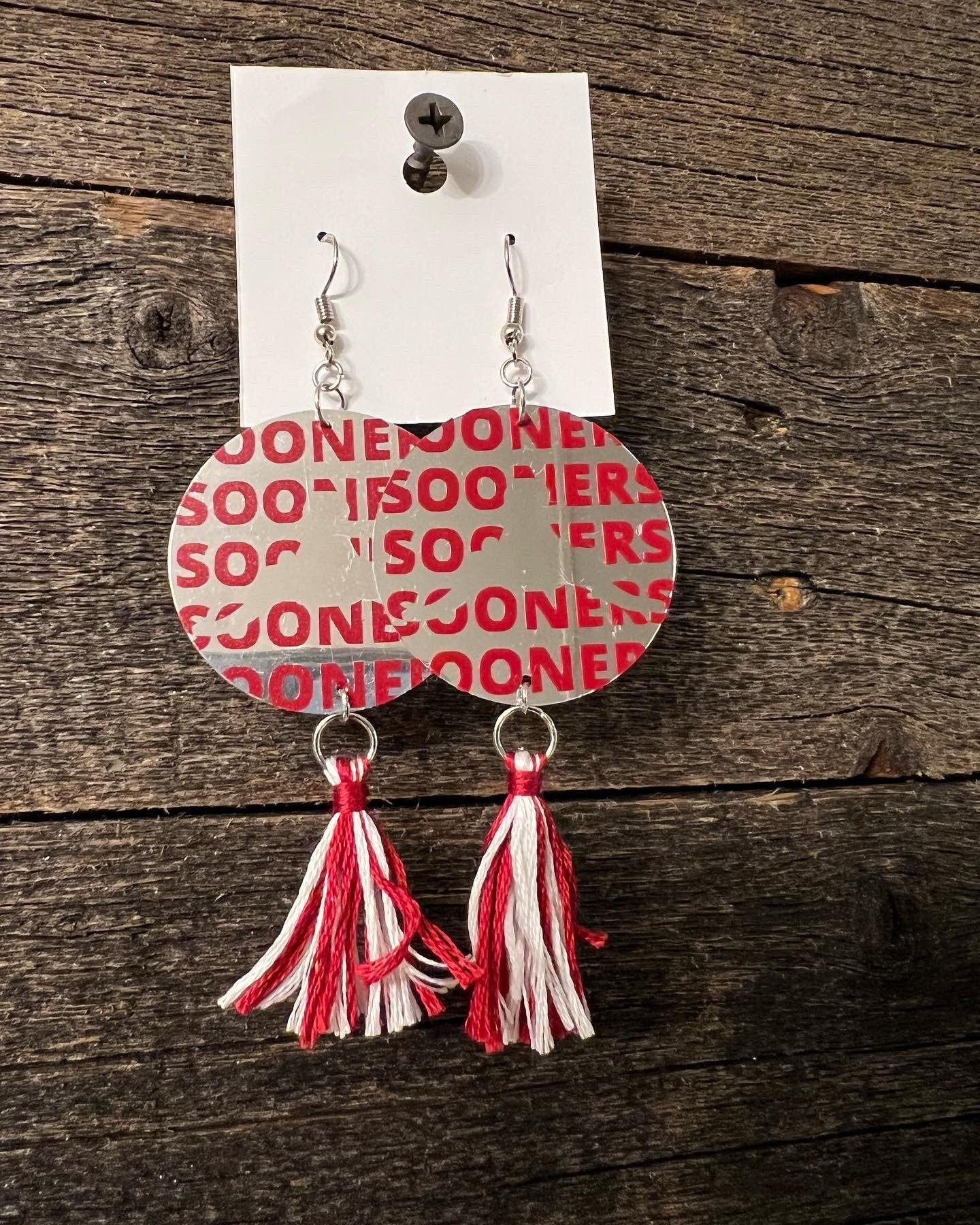 Collegiate Horns Down Earrings, OU Earrings, Boomer Sooner,