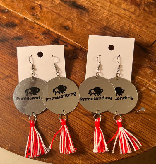 PrimeLending dangle with red and white pom pom earrings