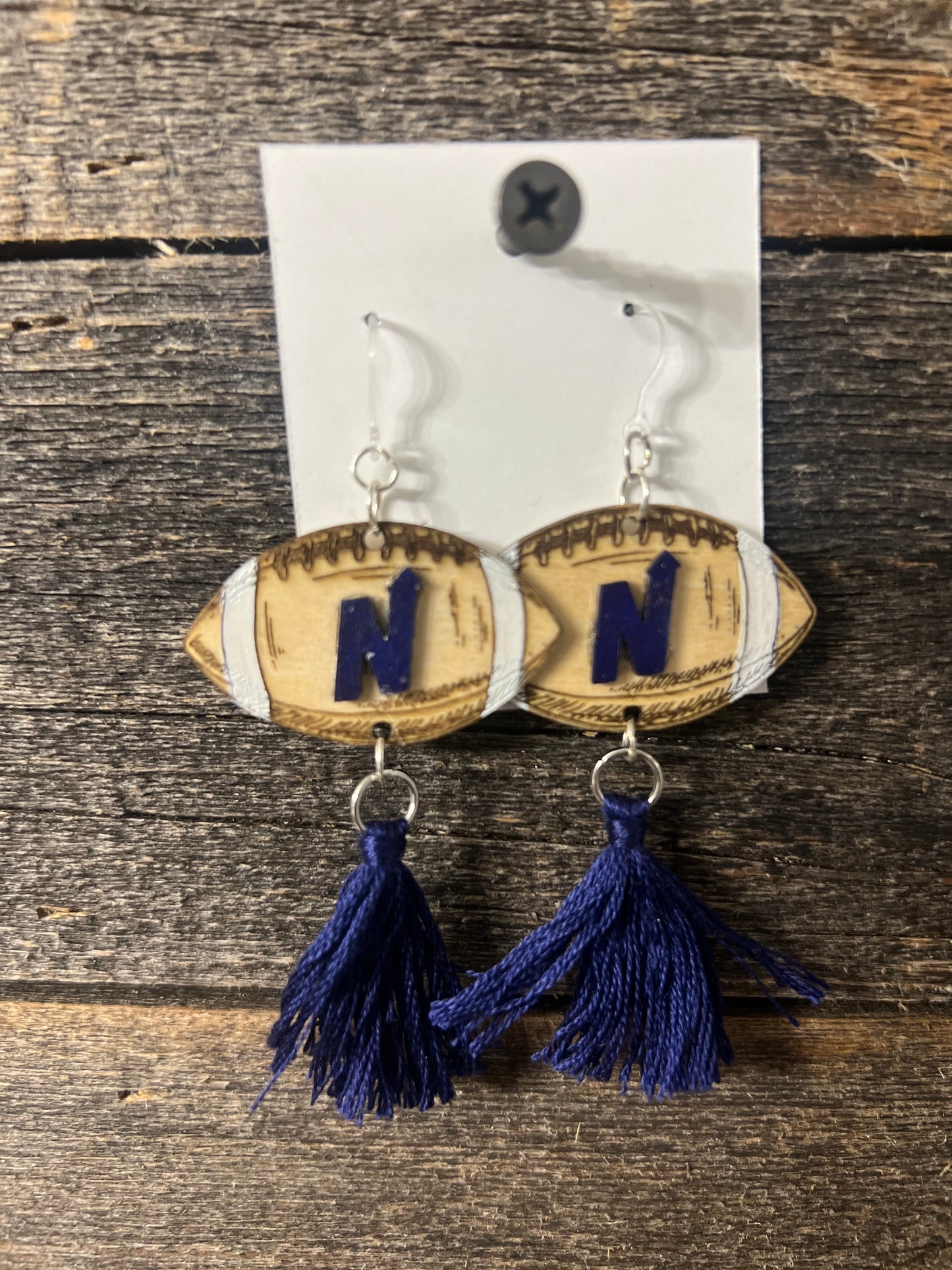 Edmond North Earrings, engraved wood football earrings