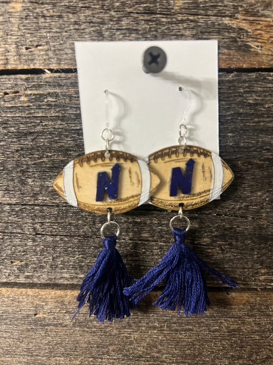 Edmond North Earrings, engraved wood football earrings