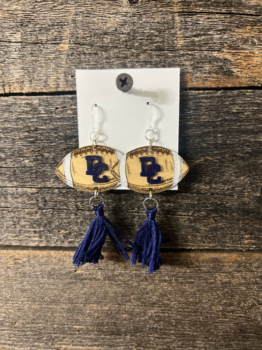 Deer Creek Earrings, engraved wood football earrings