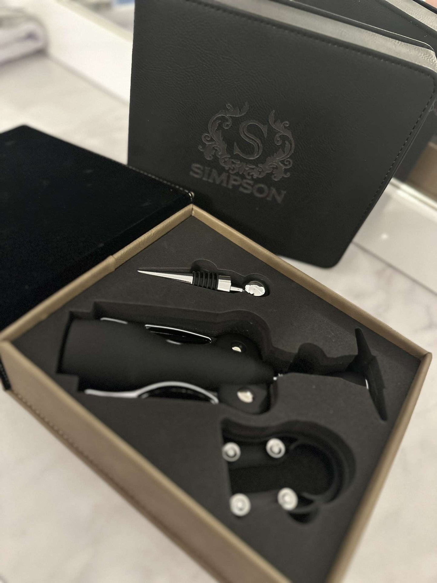 Custom Engraving Faux Leather Wine Box Set